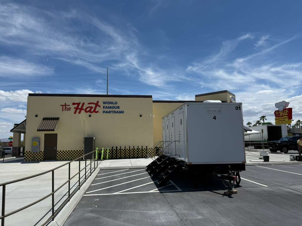 The Lavatory restroom trailer at The Hat (World Famous Pastrami). New build pre-opening service coverage