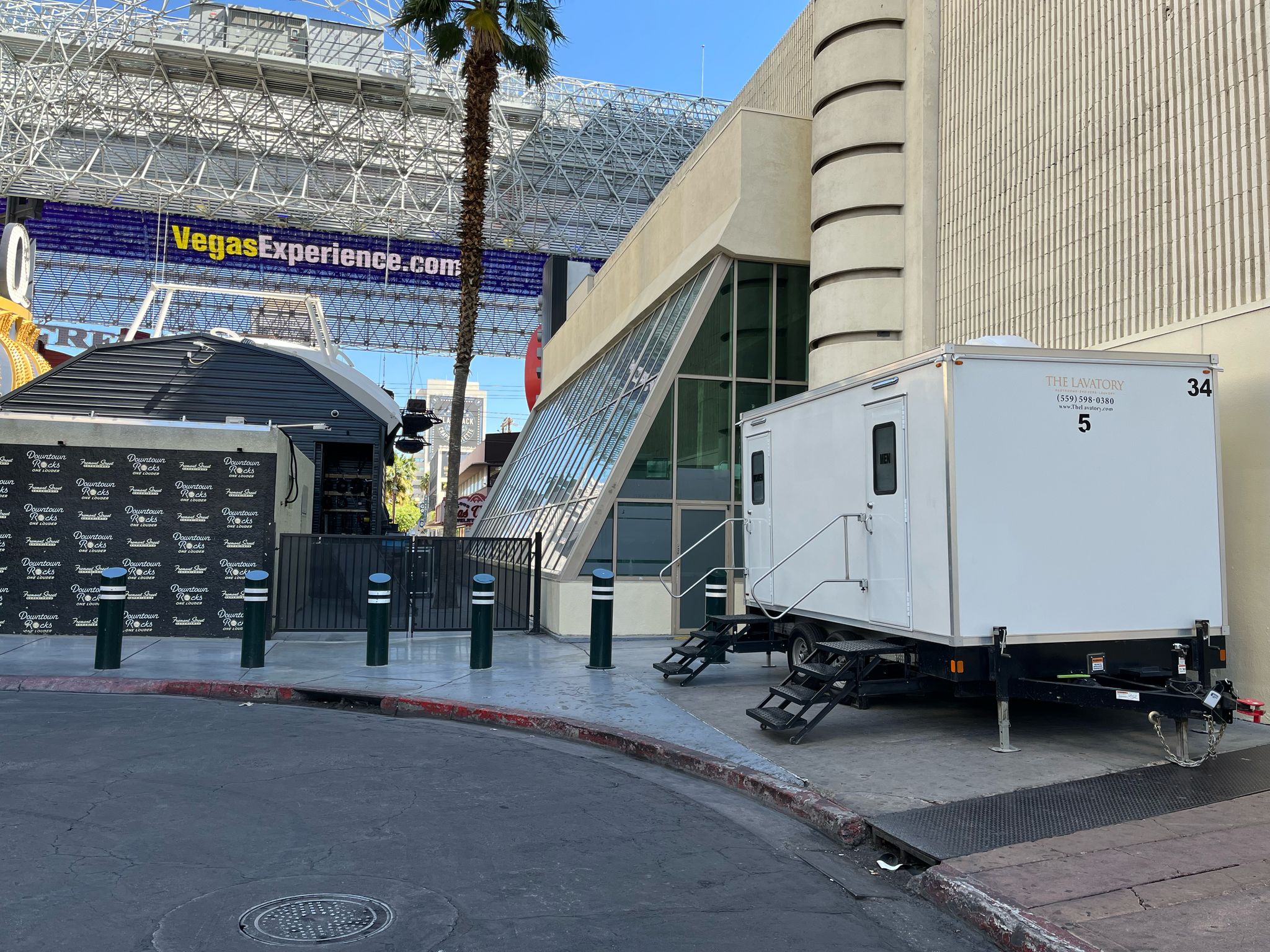 The Lavatory deployment at Fremont Street Experience Las Vegas. Luxury restroom trailer at a major venue