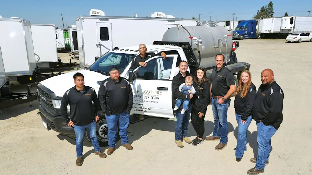 The Lavatory team photo. Operators, drivers, and dispatchers behind every luxury restroom trailer rental